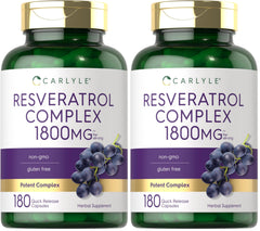 Carlyle Resveratrol 1800mg bottle with 180 capsules (Pack 2)