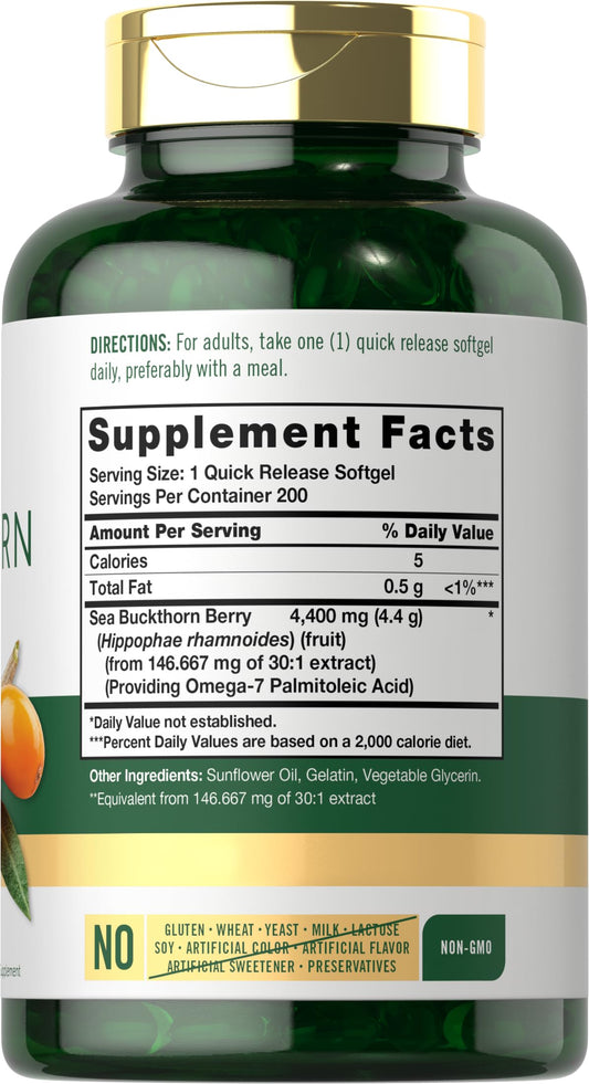 Bottle label of Carlyle Sea Buckthorn Oil Capsules 4400mg