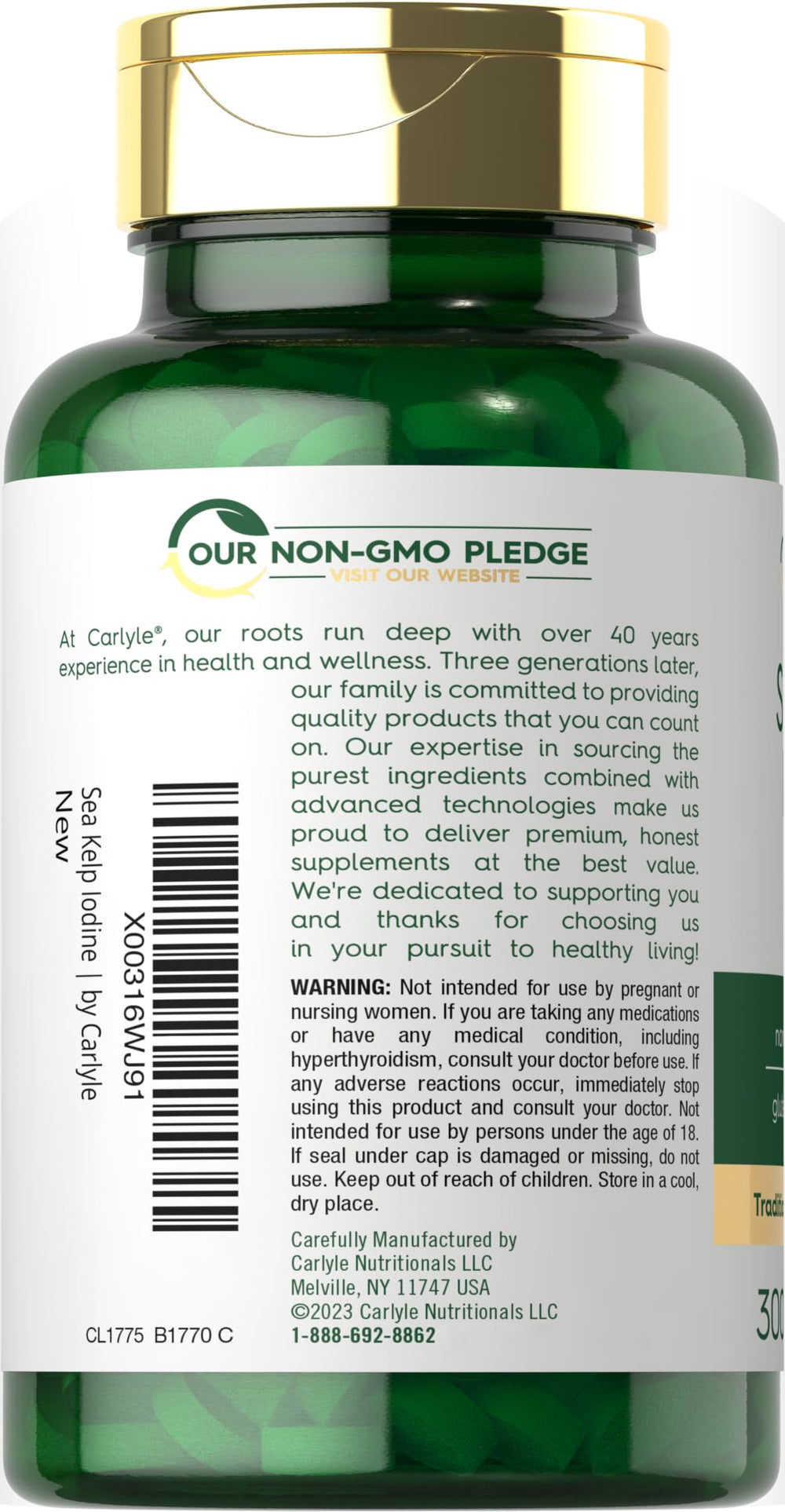 Ingredients panel for Carlyle Sea Kelp Iodine Supplement