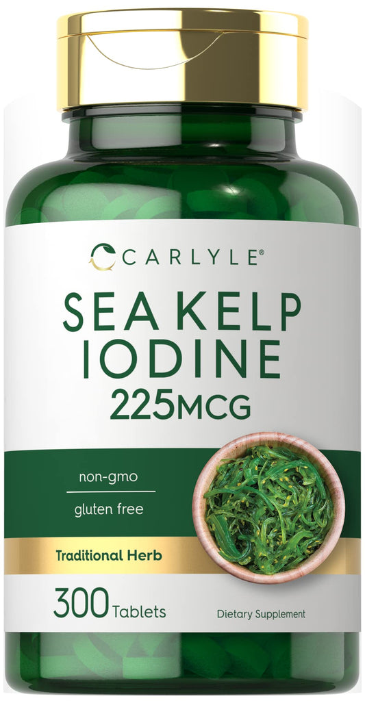Carlyle Sea Kelp Iodine Supplement bottle showing 225 mcg per tablet