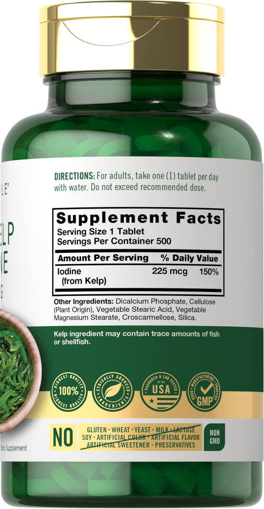 Carlyle Sea Kelp Iodine Supplement label with 225 mcg per tablet