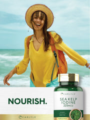 Close-up of Carlyle Sea Kelp iodine supplement bottle