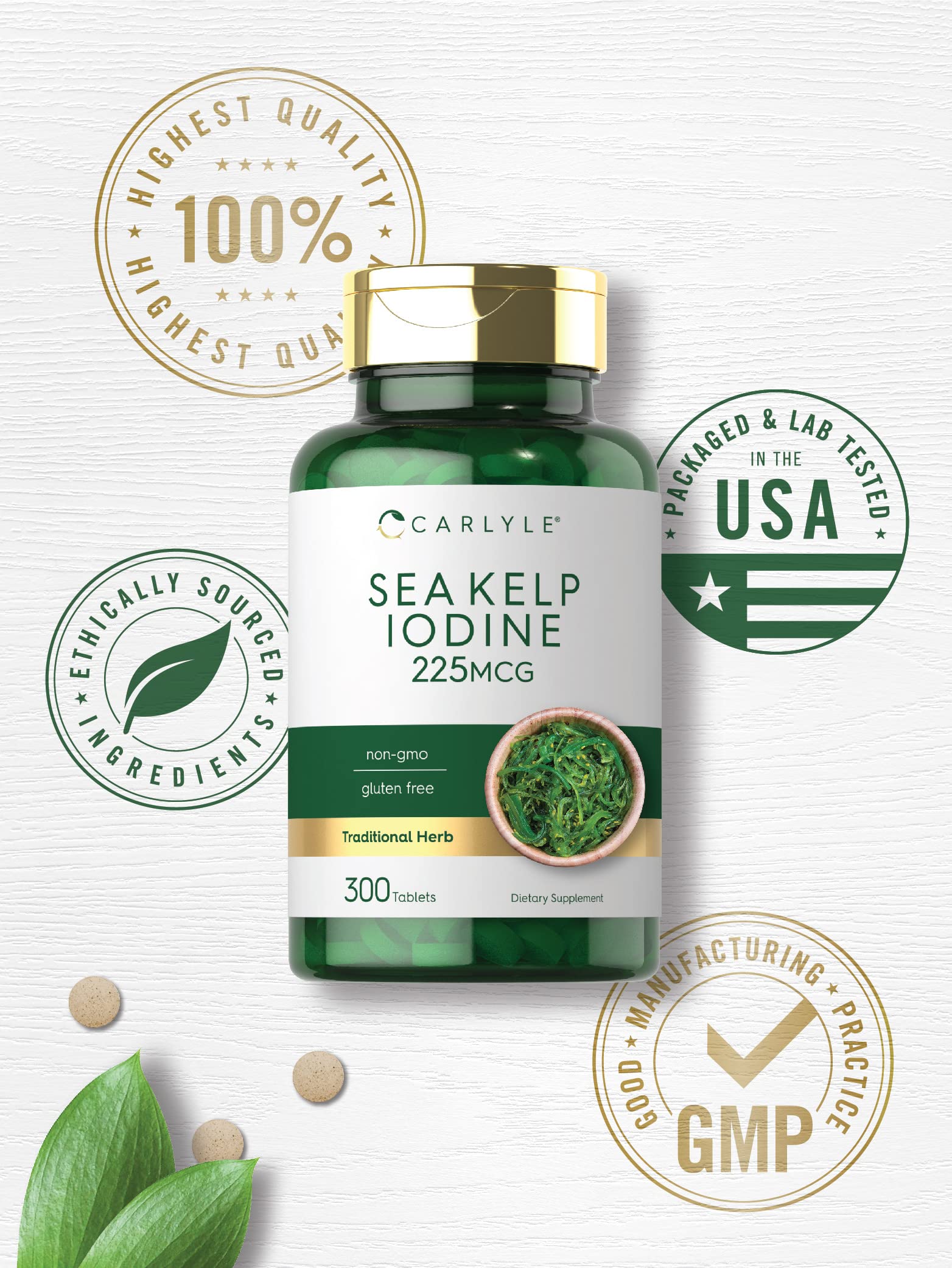 Back panel with supplement facts for Carlyle Sea Kelp tablets