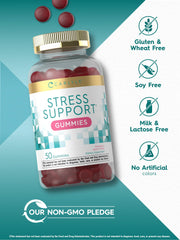 Gummy bottle label highlighting GABA, L-Theanine and Lemon Balm