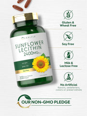 Sunflower seeds next to softgel capsules and bottle