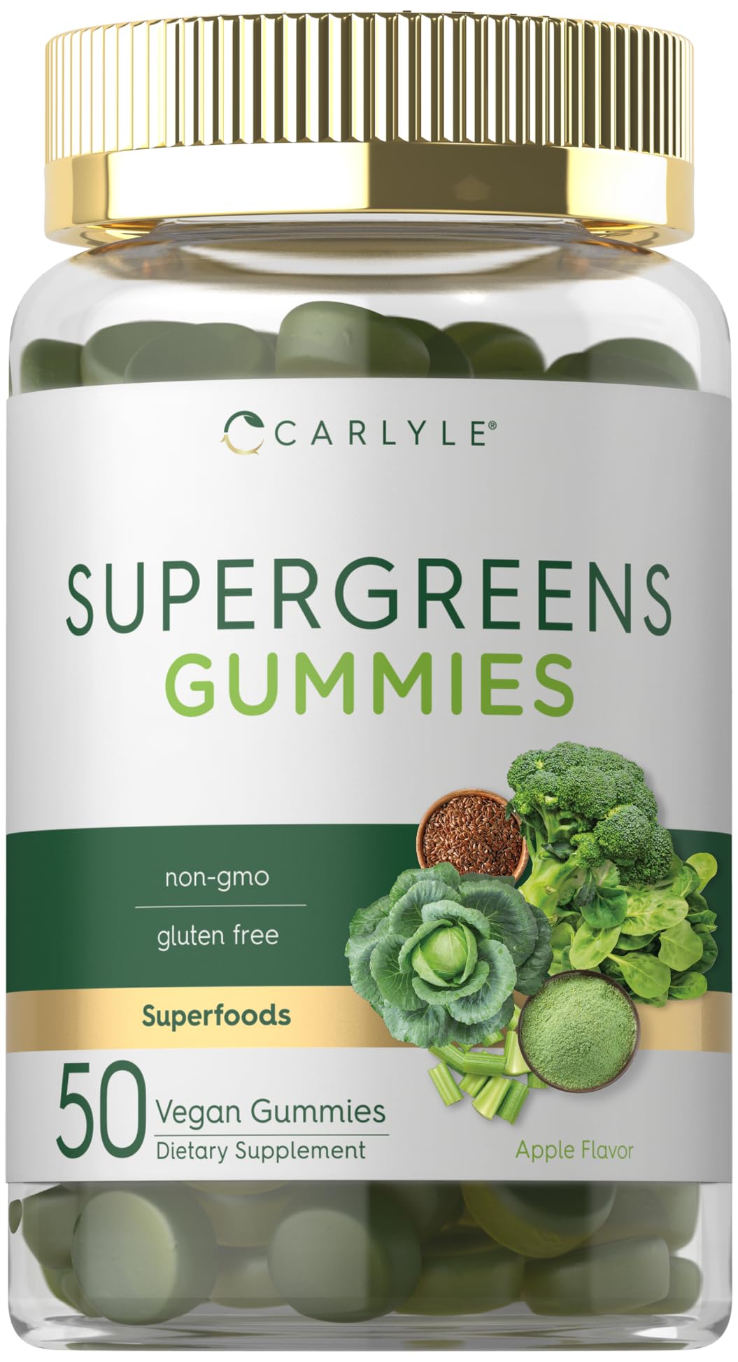 Carlyle Supergreens Gummies Apple flavor bottle label