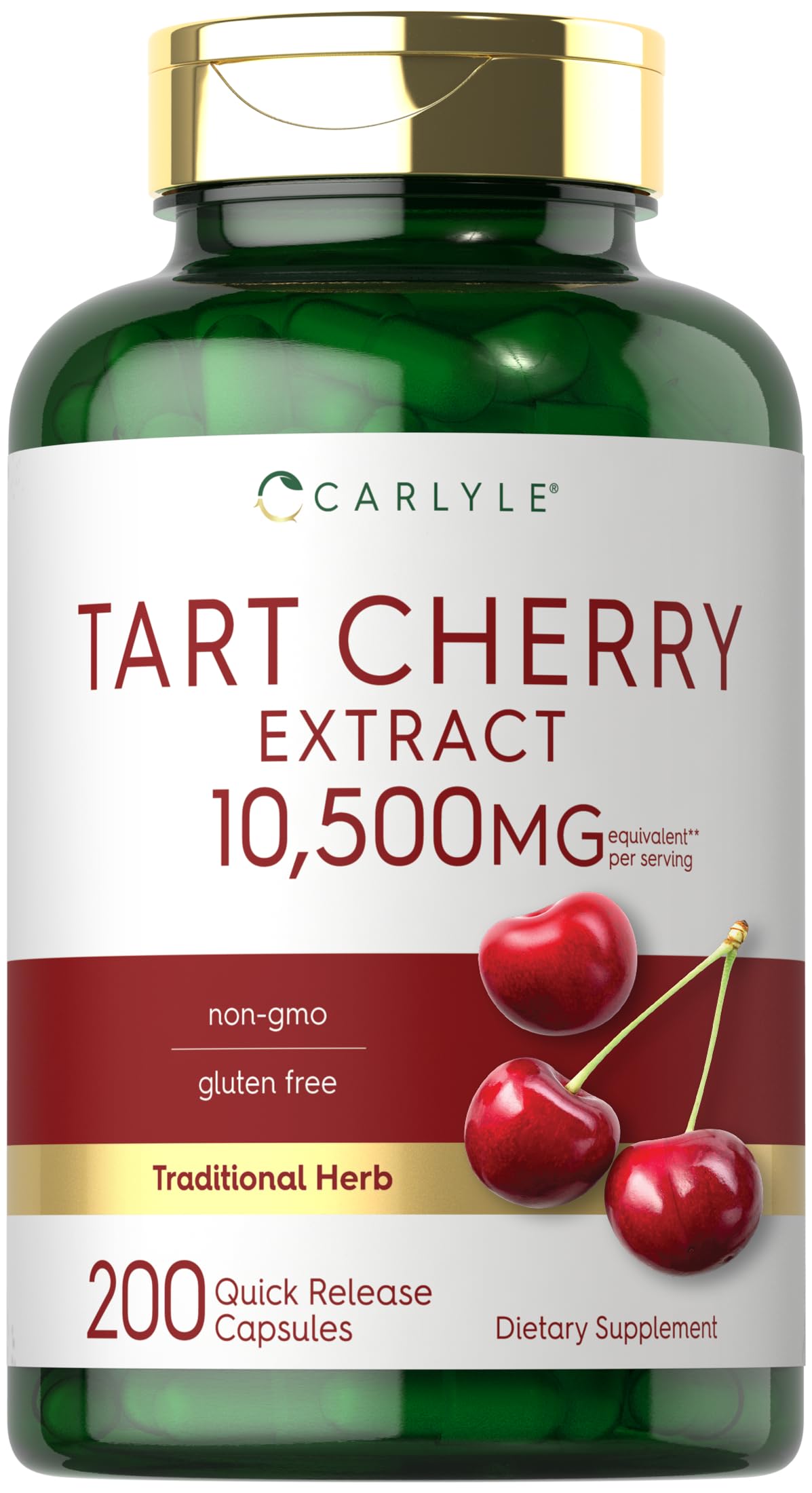 Carlyle Tart Cherry Capsules bottle labeled 10,500 mg