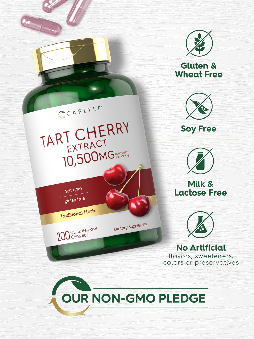 Gluten-free Carlyle Tart Cherry Capsules displayed clearly.