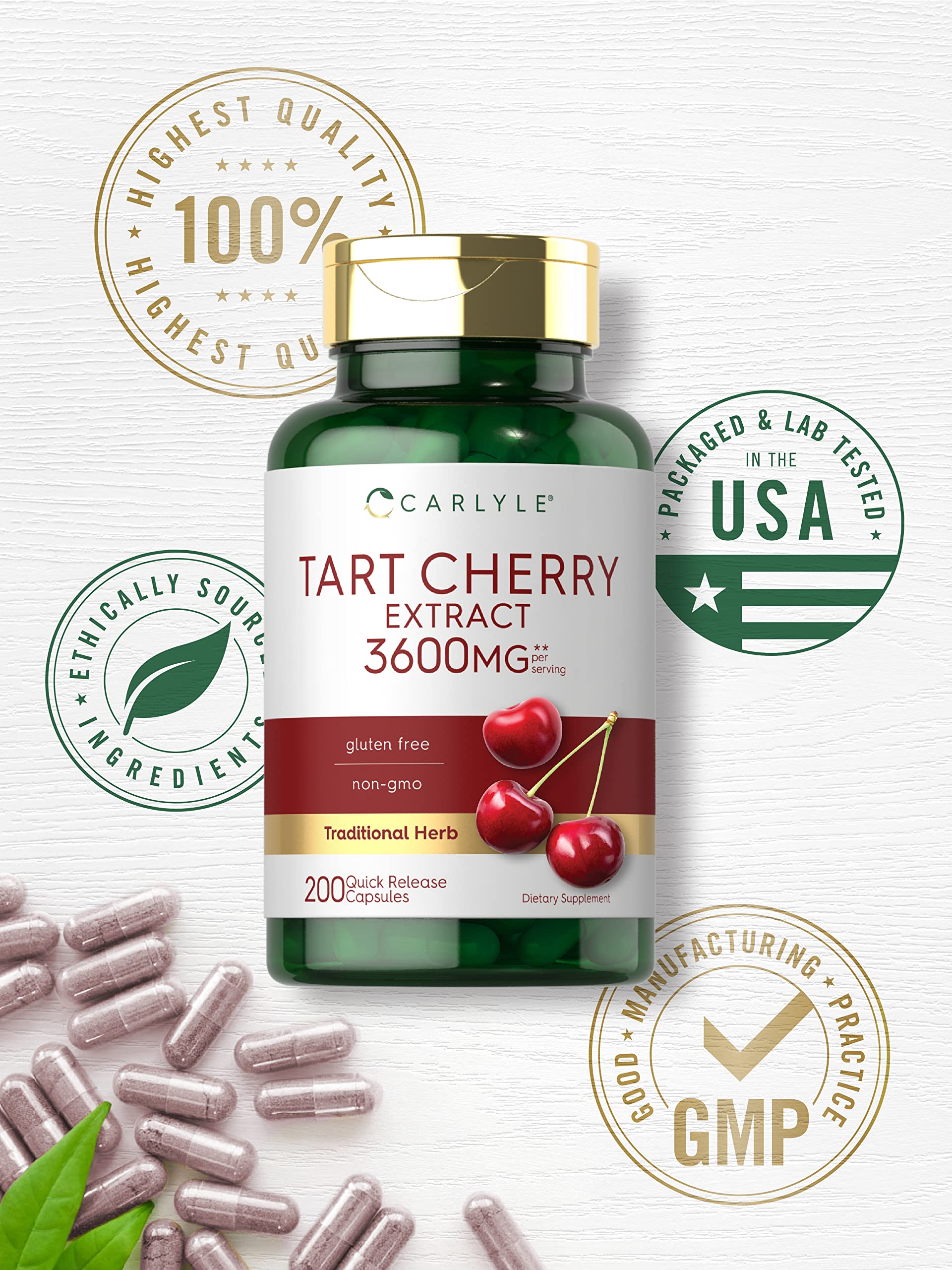 Product label of Carlyle Tart Cherry Extract Capsules