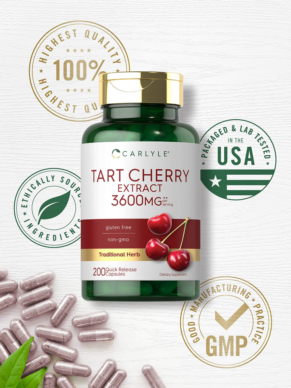 Product label of Carlyle Tart Cherry Extract Capsules