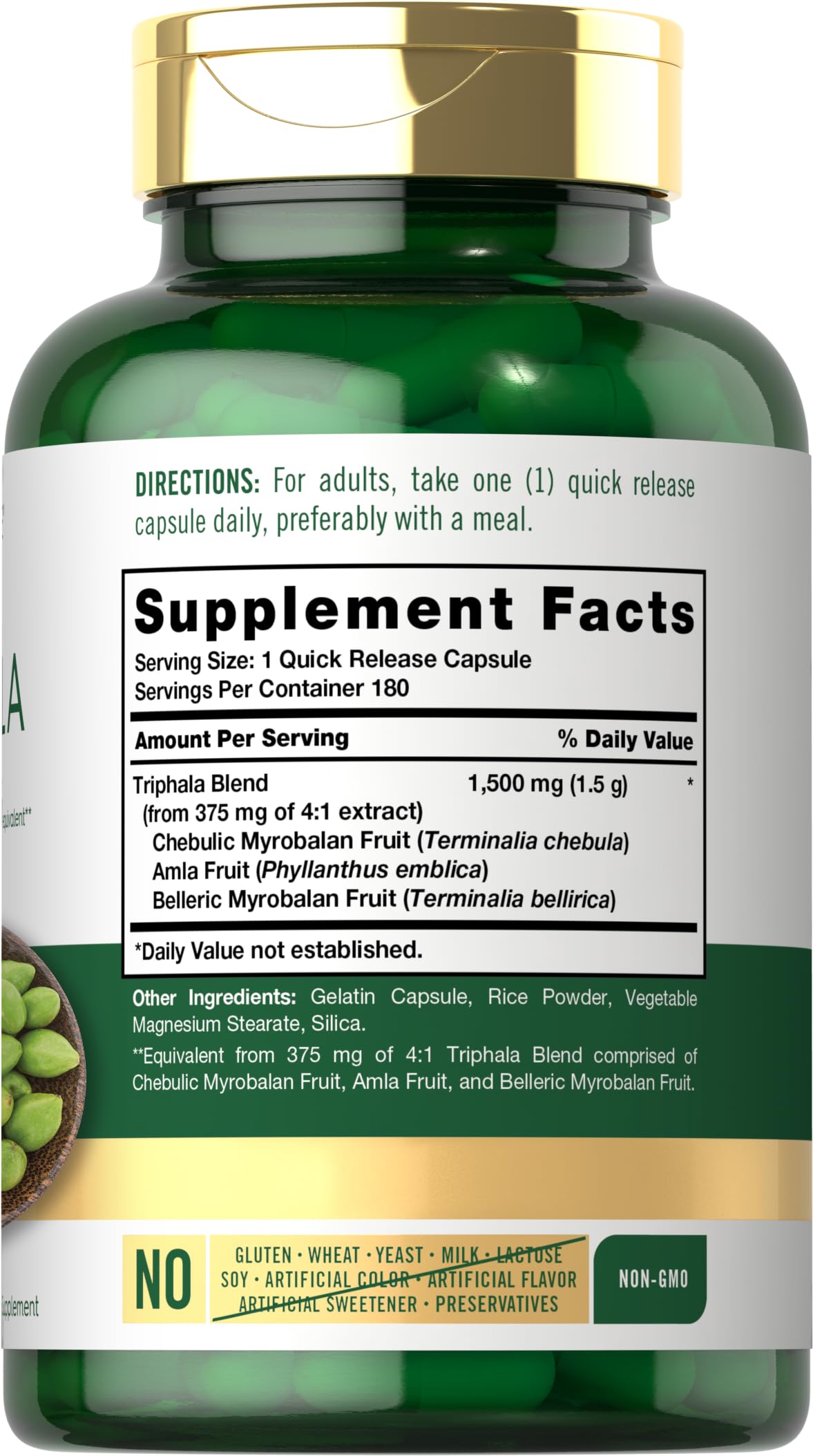 Side view of Carlyle Triphala Capsules bottle