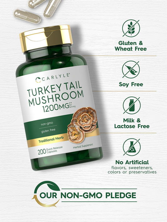 Close-up of Carlyle Turkey Tail Mushroom Capsules
