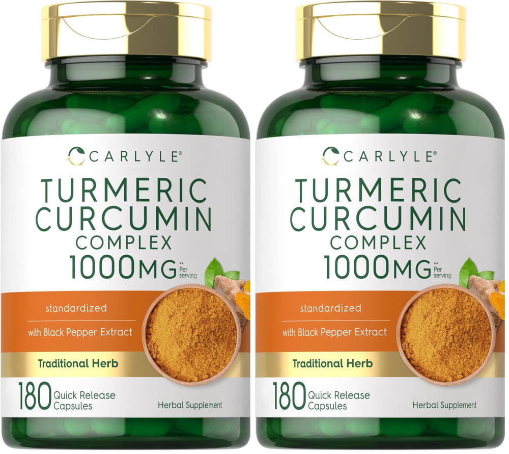 Carlyle Turmeric Curcumin 1000mg with Black Pepper capsules, 180-count per pack (Pack of 2)