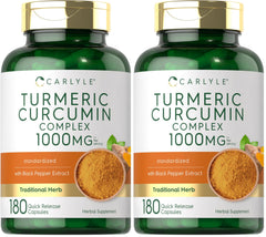 Carlyle Turmeric Curcumin 1000mg with Black Pepper capsules, 180-count per pack (Pack of 2)