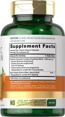 Ingredient label highlighting standardized formula with turmeric root and black pepper extract
