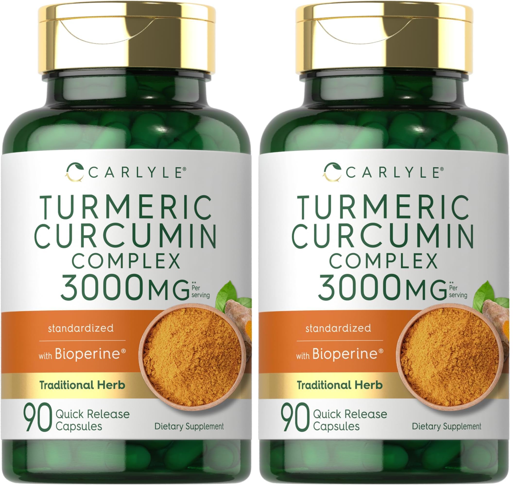 Carlyle Turmeric Curcumin 3000mg bottle with Bioperine label
