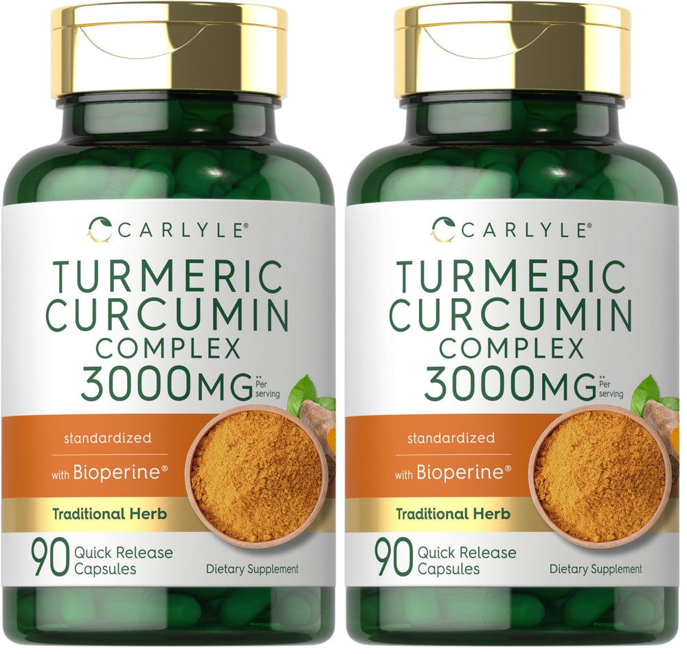 Carlyle Turmeric Curcumin 3000mg bottle with Bioperine label