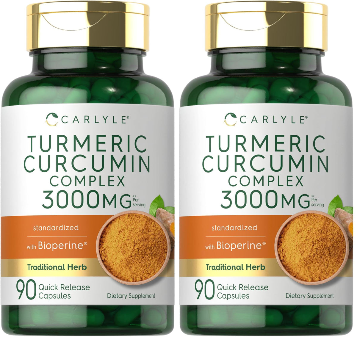 Carlyle Turmeric Curcumin 3000mg bottle with Bioperine label