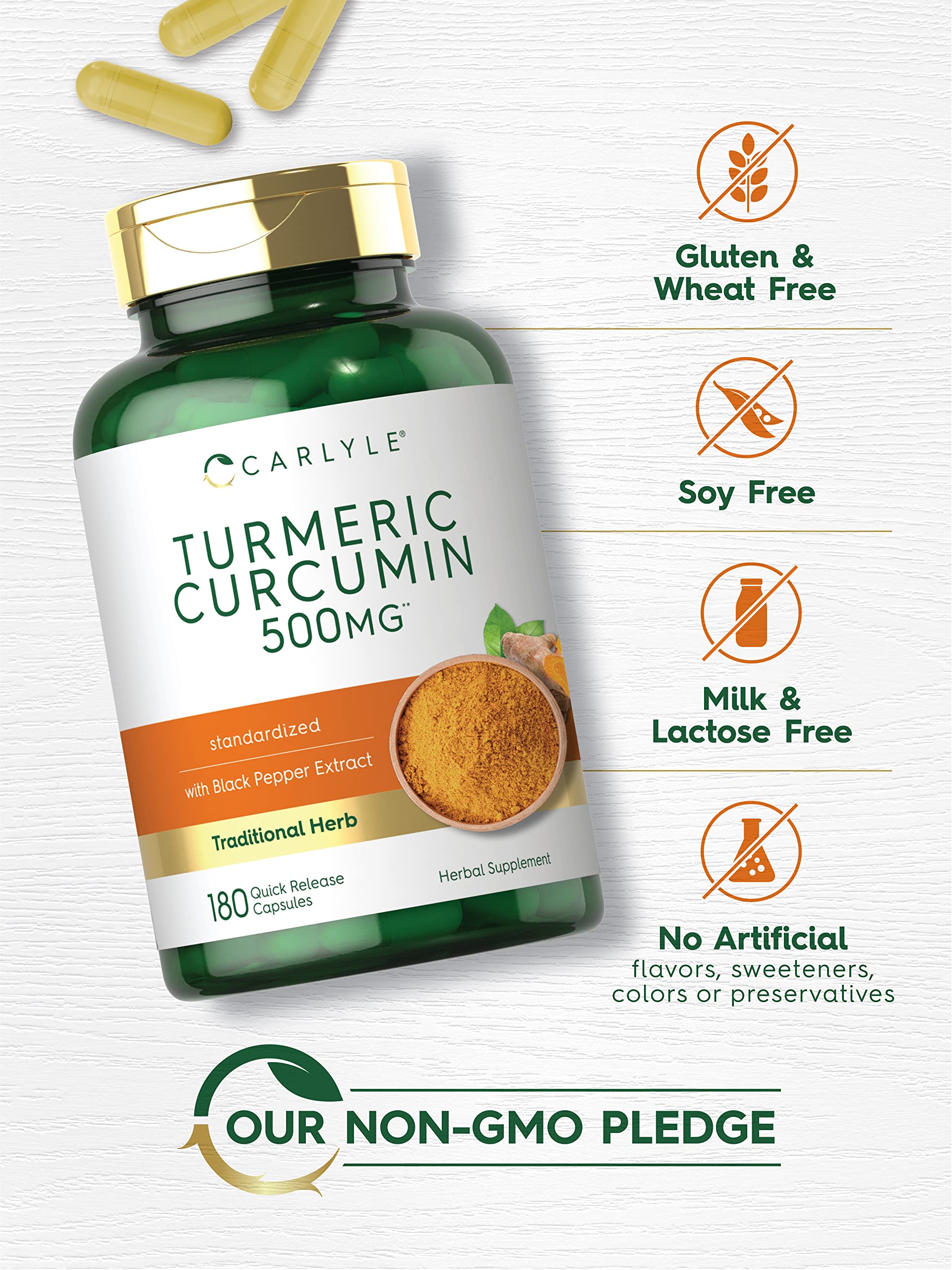 Non-GMO turmeric curcumin product label