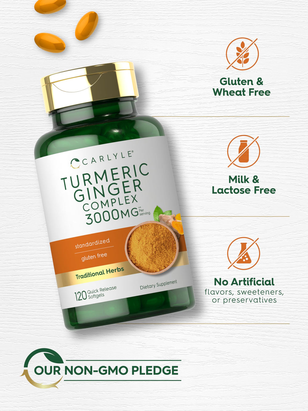 Close-up of Turmeric Curcumin Complex with Amber bottle