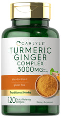 Front view of Carlyle Turmeric Ginger 3000 mg Softgels bottle