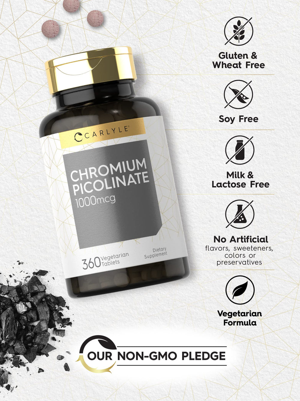 Back view of Carlyle Ultra Chromium Picolinate bottle showing supplement facts