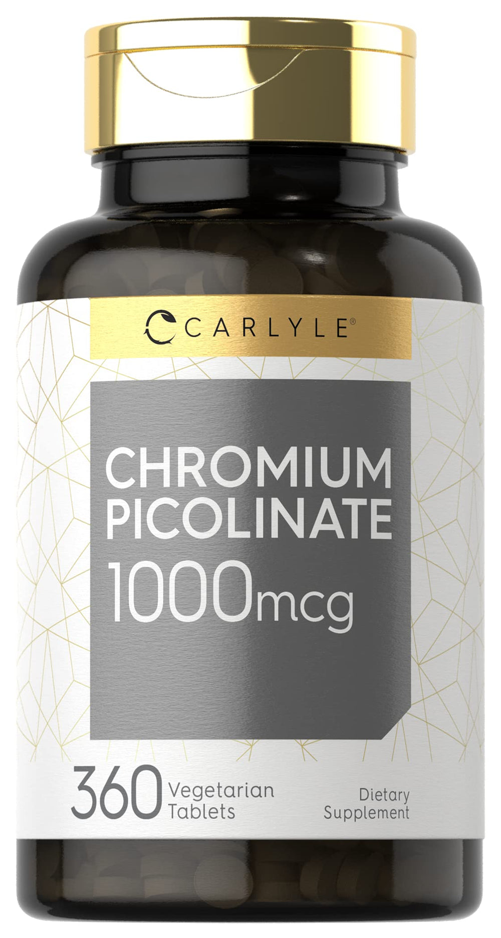 Front view of Carlyle Ultra Chromium Picolinate 1000mcg bottle with 360 tablets