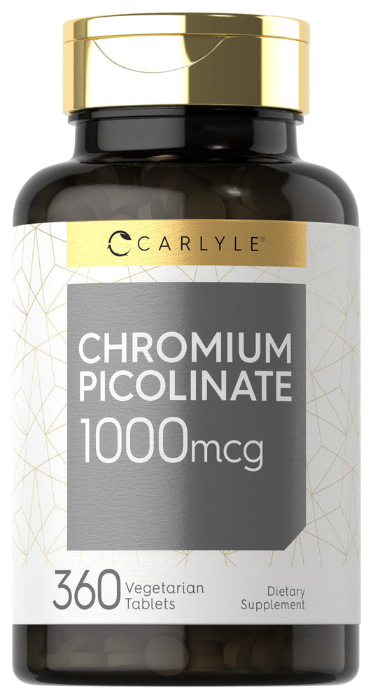 Front view of Carlyle Ultra Chromium Picolinate 1000mcg bottle with 360 tablets