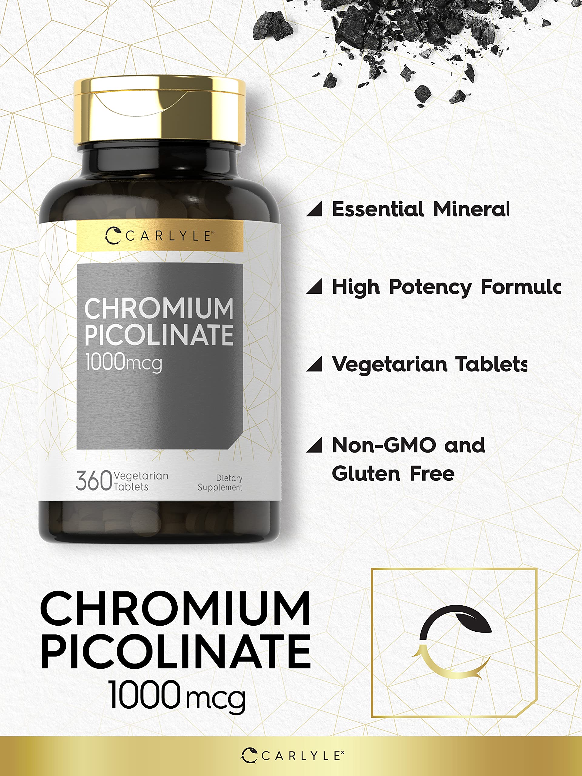 Close-up of the Carlyle Chromium Picolinate bottle