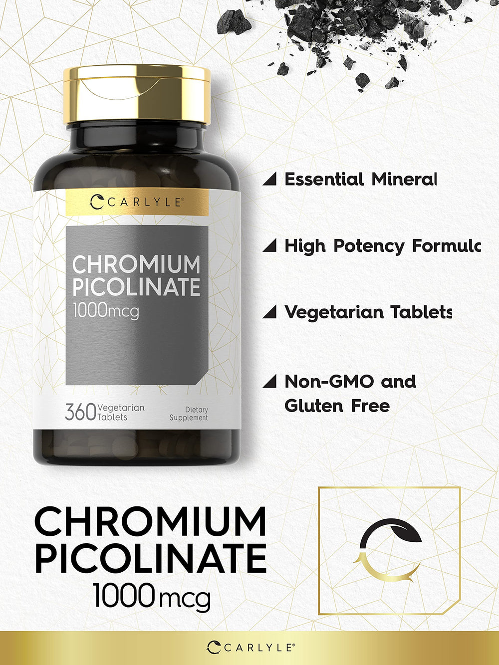 Close-up of the Carlyle Chromium Picolinate bottle