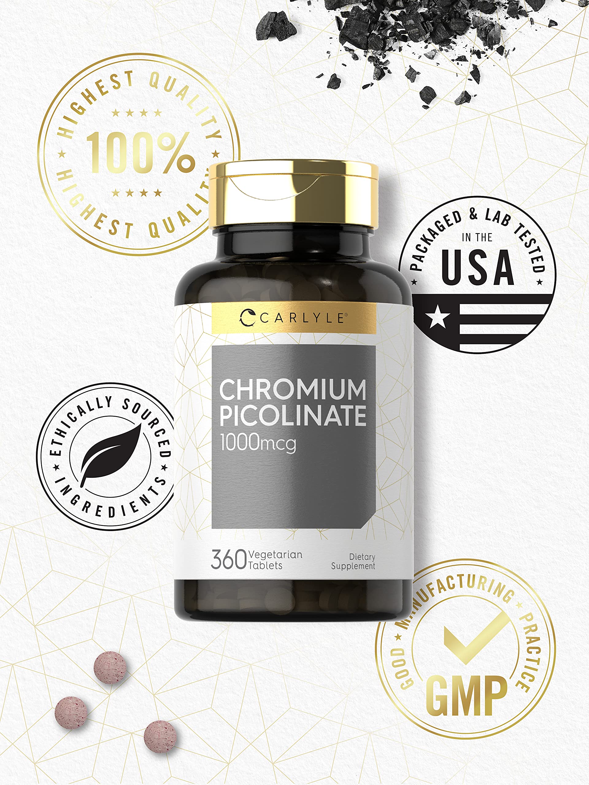 Close-up of Chromium Picolinate tablets