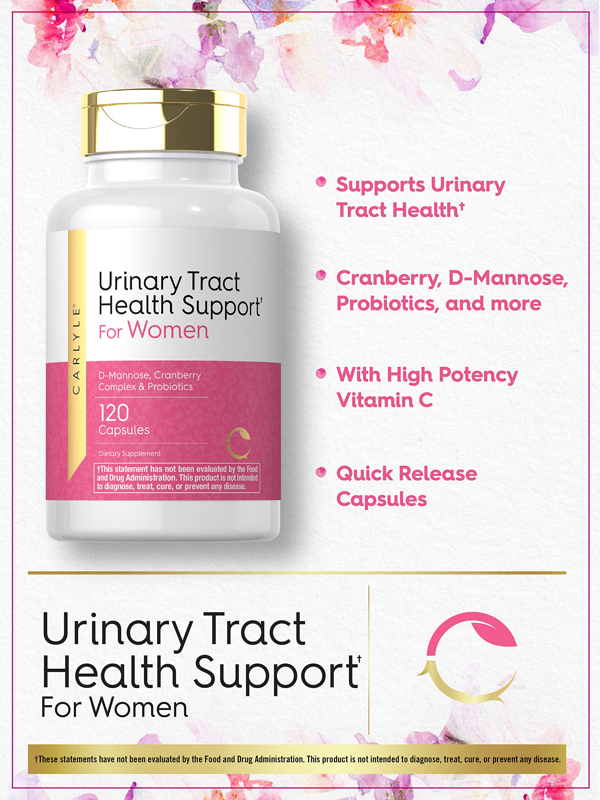 Capsules inside Carlyle Urinary Tract Health for Women bottle