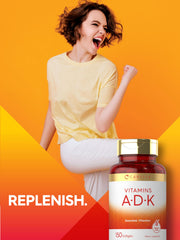 Close-up of Carlyle Vitamin ADK label showing Non-GMO and Gluten Free