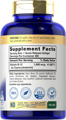 Back label of Carlyle Vitamin B12 1000 mcg Absorbable Softgels