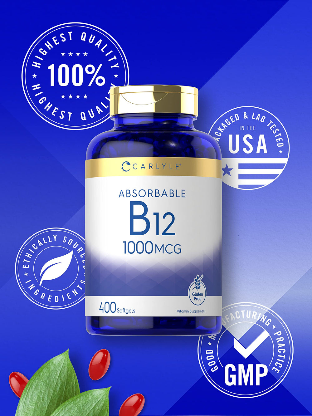Ingredients panel for Carlyle Vitamin B12 1000 mcg Absorbable Softgels