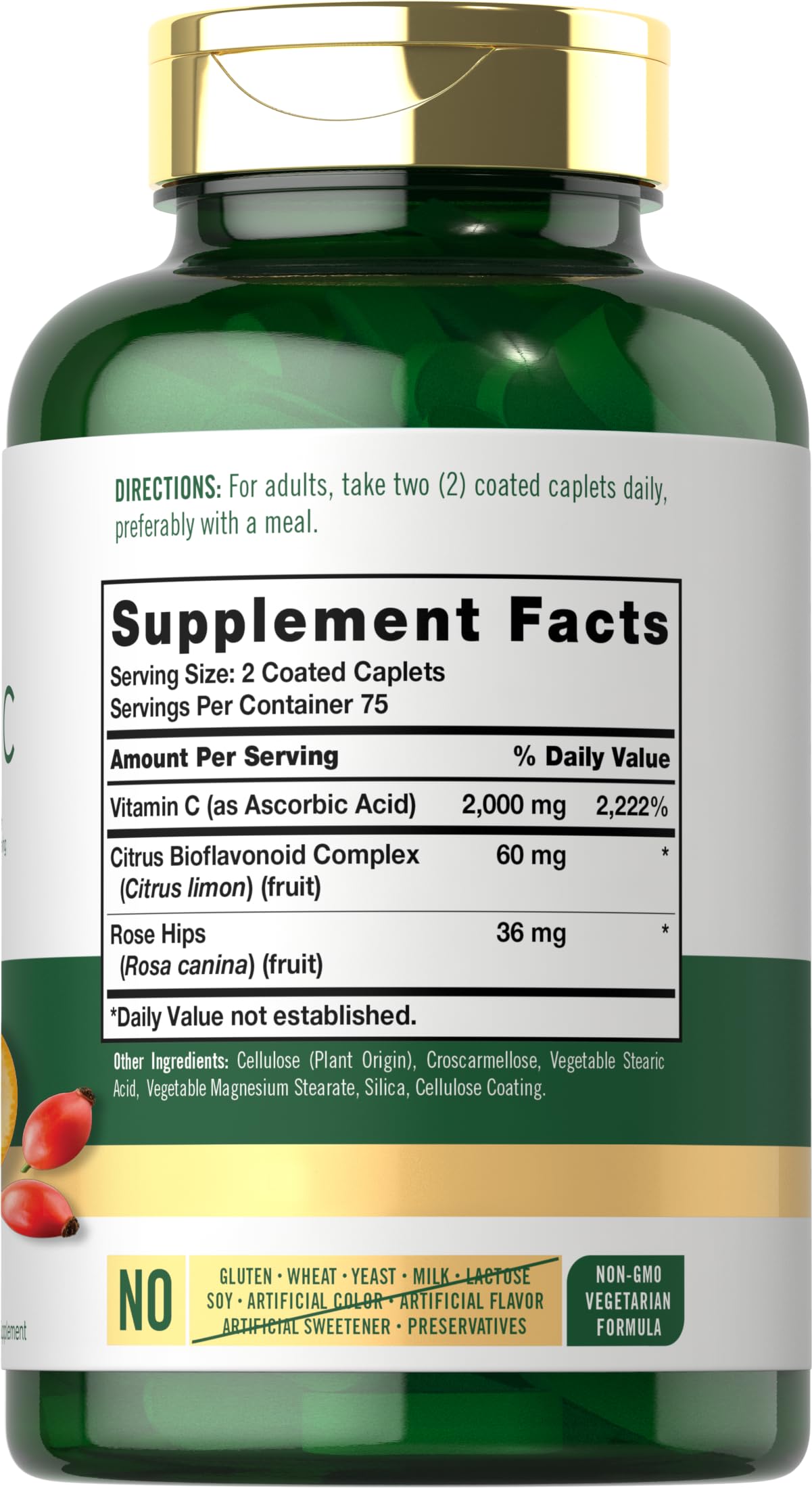 Close-up of Carlyle Vitamin C 2000mg coated caplets