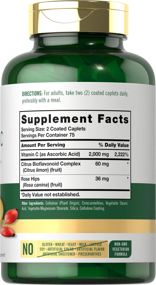 Close-up of Carlyle Vitamin C 2000mg coated caplets