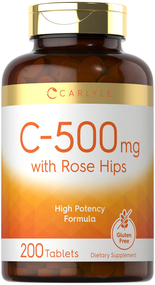 Front view of Carlyle Vitamin C 500mg with Rose Hips bottle