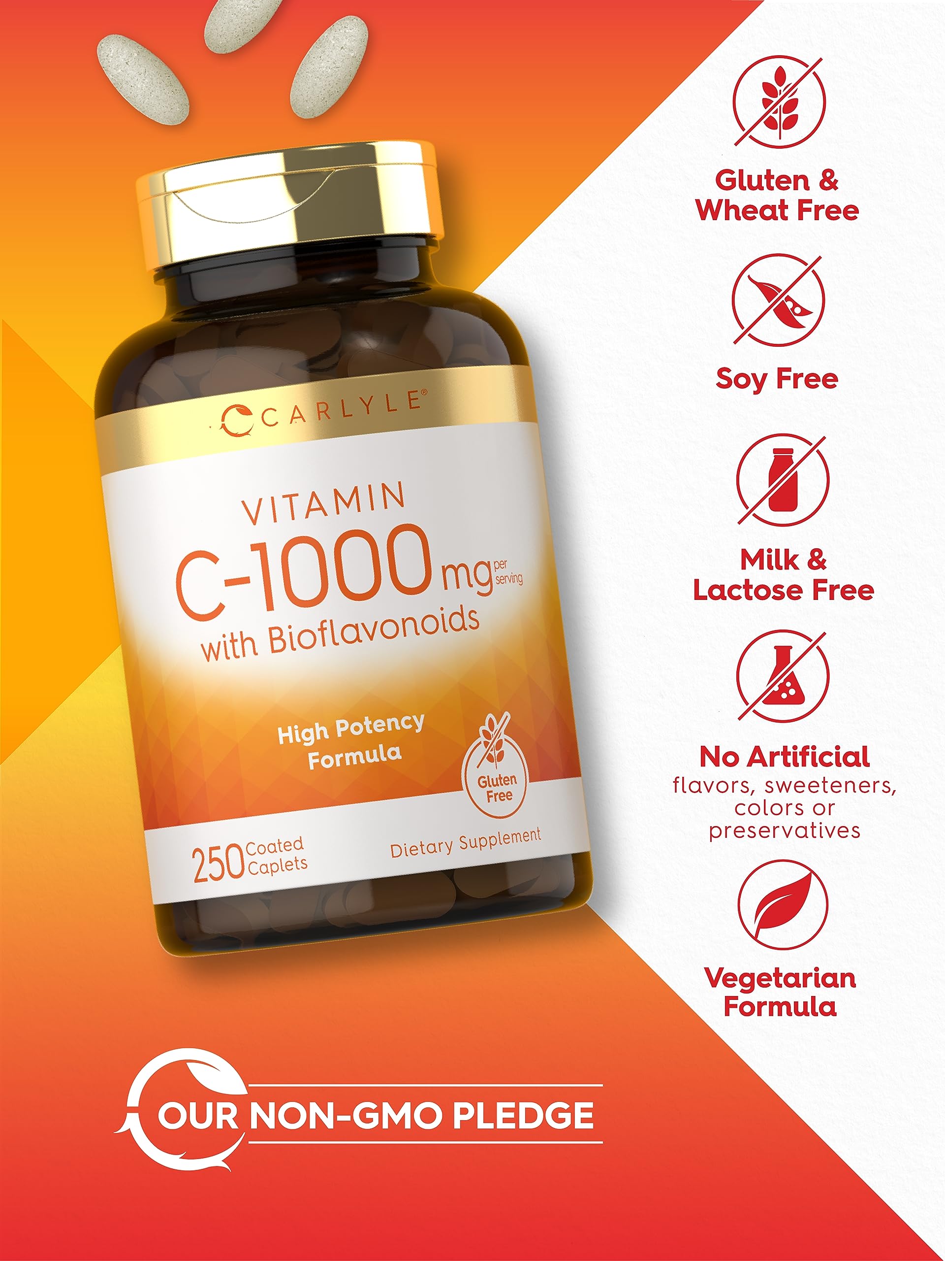 Vitamin C bottle front with Carlyle label