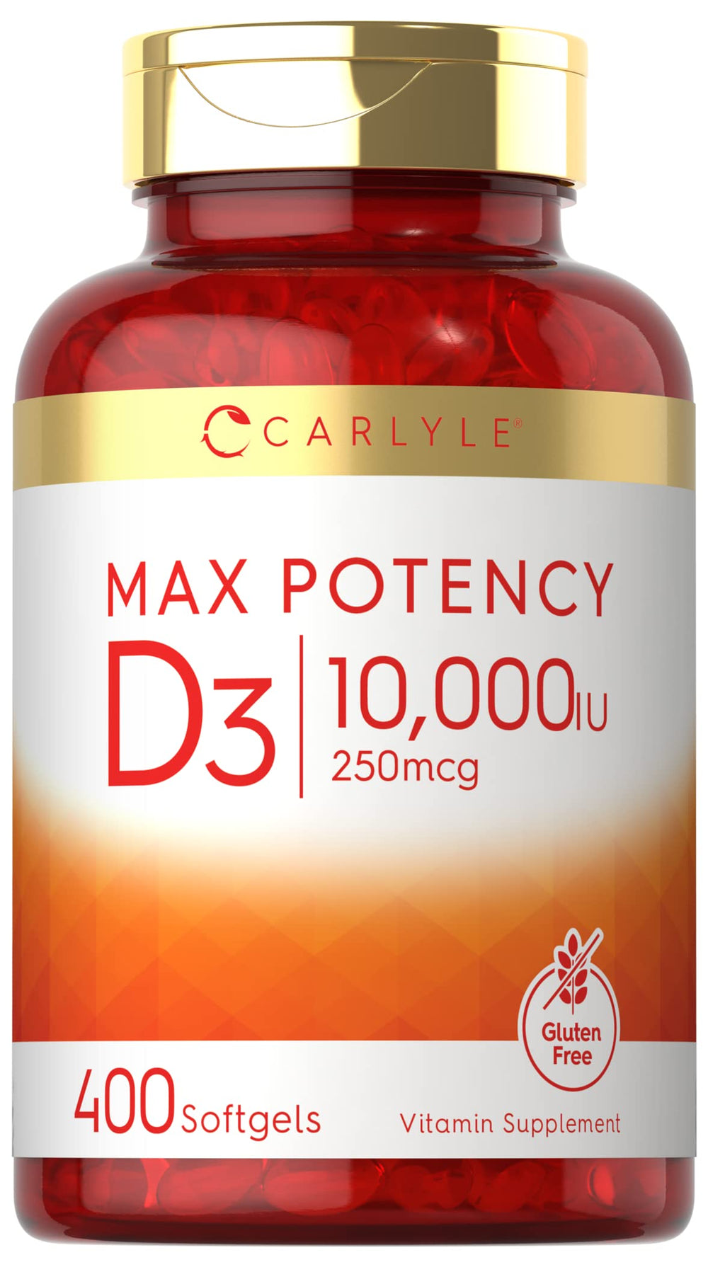 Hero image: Carlyle Vitamin D3 10,000 IU softgels bottle