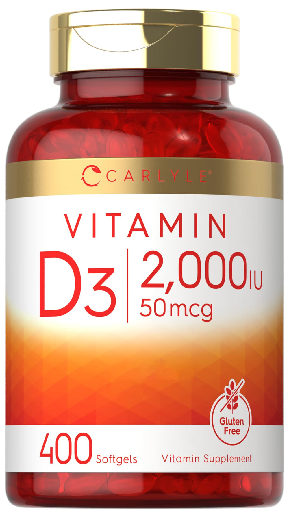 Carlyle Vitamin D3 2000IU Softgels bottle front