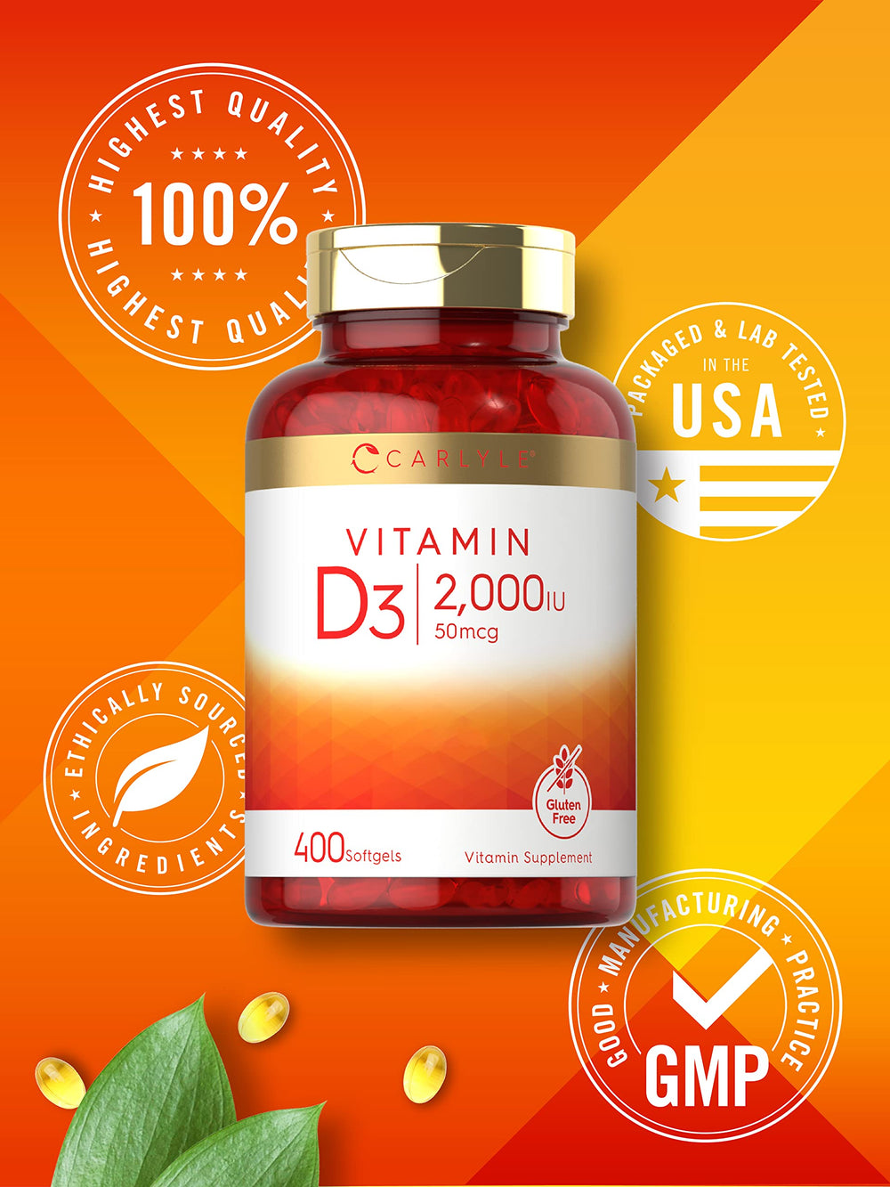 Ingredients for Carlyle Vitamin D3 2000IU Softgels