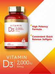 Nutrition facts for Carlyle Vitamin D3 2000IU Softgels