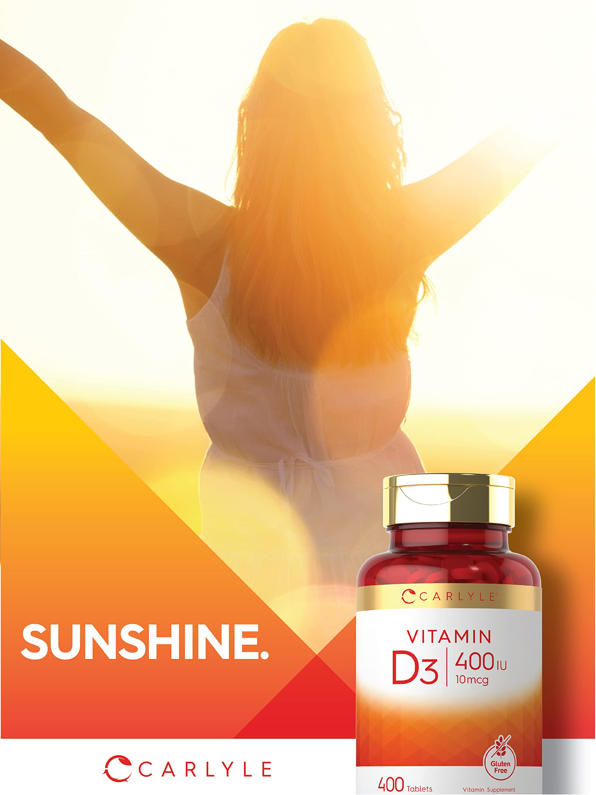 Packaging highlights gluten-free and non-GMO Carlyle Vitamin D3