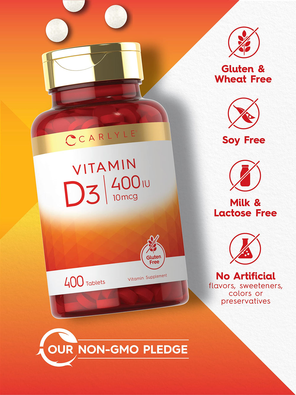 Vitamin D3 400 IU vegetarian tablets in close-up