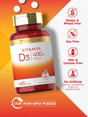 Vitamin D3 400 IU vegetarian tablets in close-up