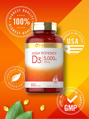 Supplement facts panel for Carlyle Vitamin D3 5000 IU