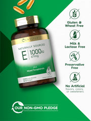 Carlyle Vitamin E 1000 IU bottle beside packaging