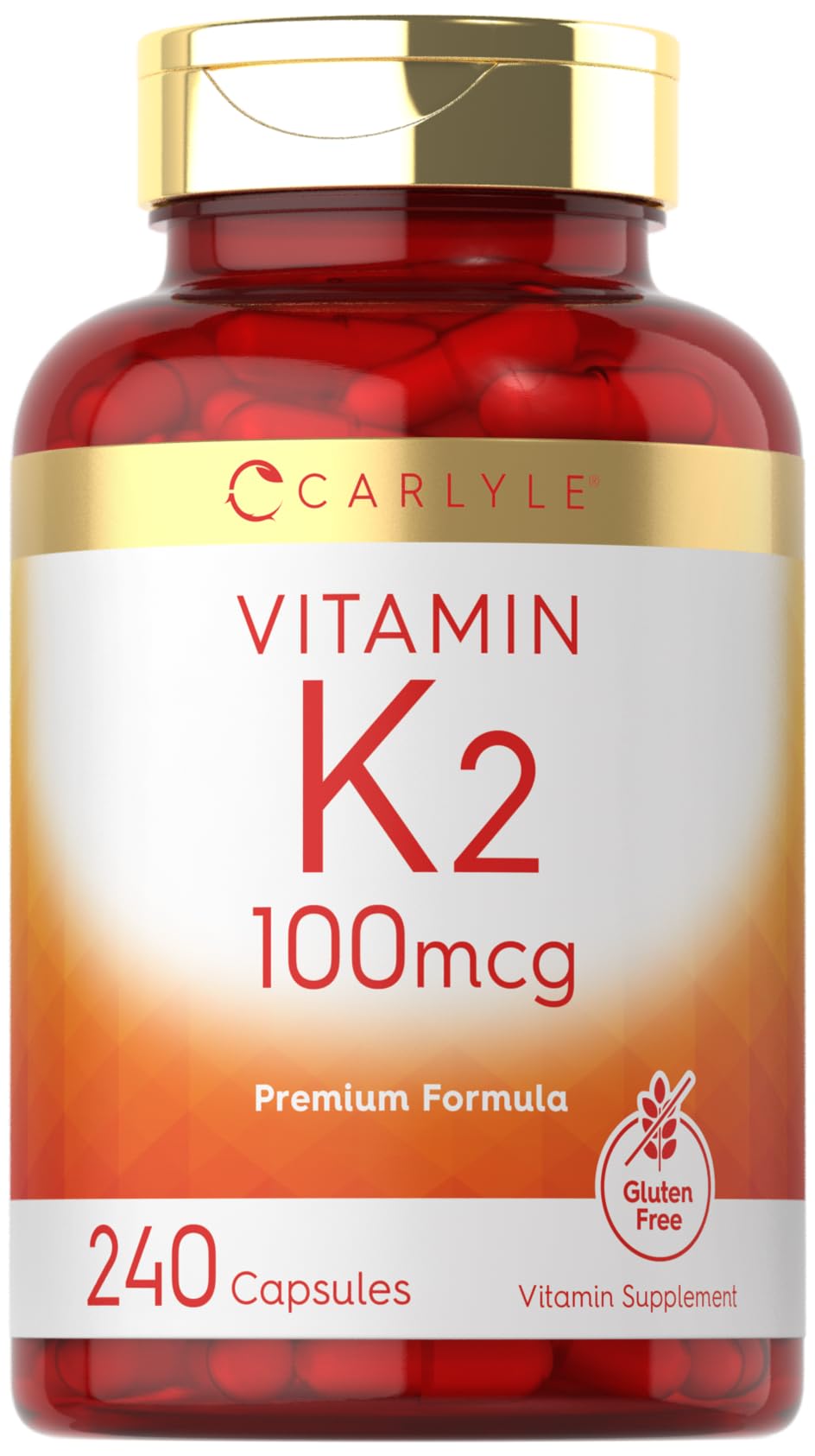 Bottle of Carlyle Vitamin K2 100 mcg MK-4 240 capsules
