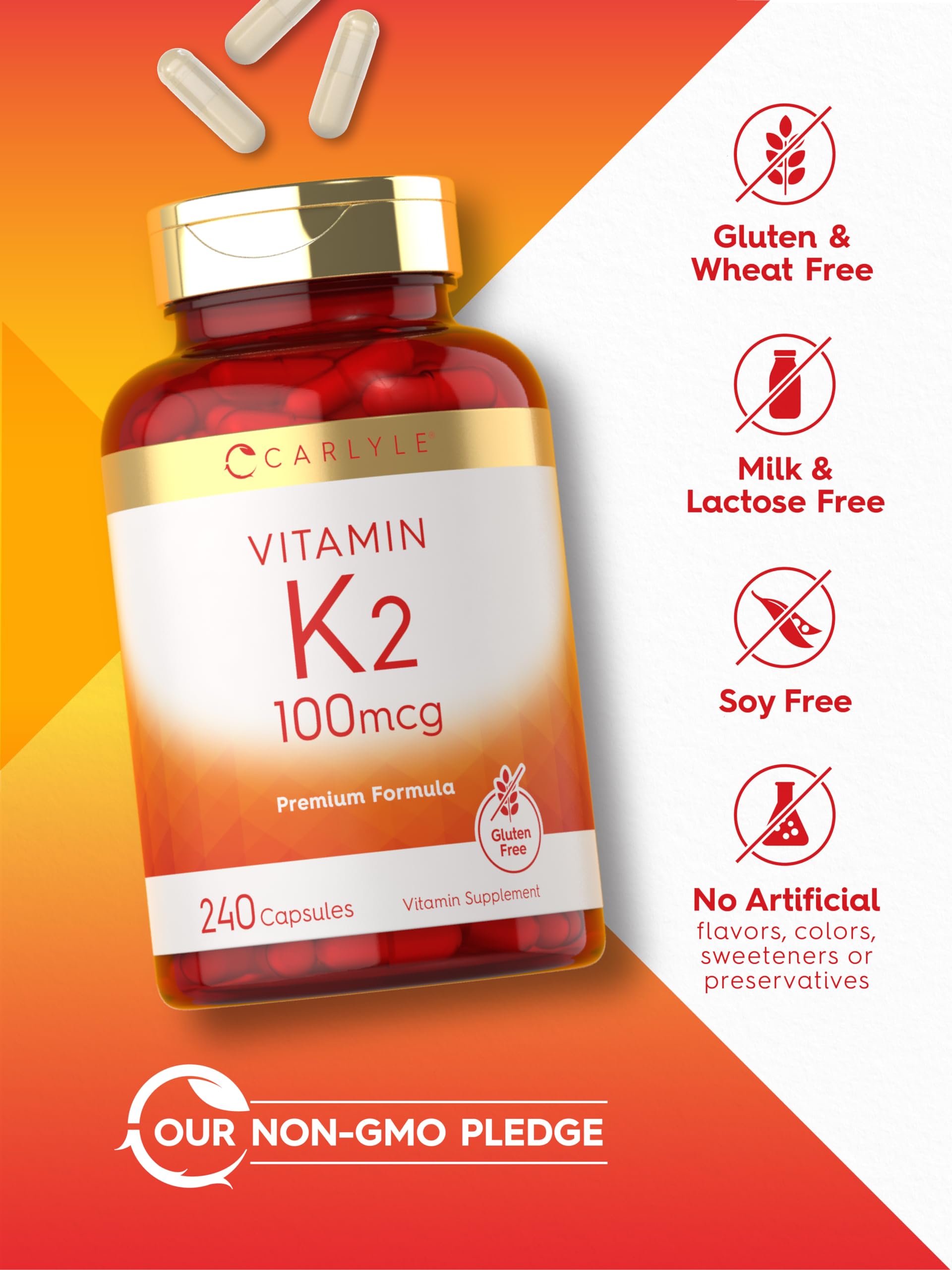 Non-GMO and gluten-free claim on Carlyle K2 bottle